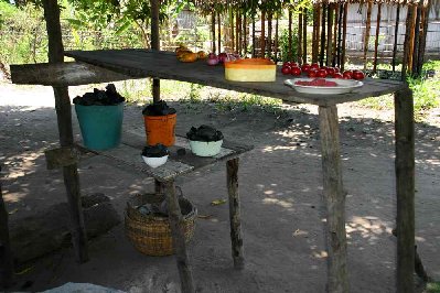 Petit étal comme il en existe beaucoup, production locale et charbon de bois à vendre